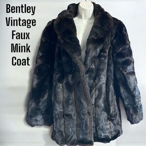 Bentley Vintage Faux Mink Overcoat Black Brown Real Look Formal Jacket Coat